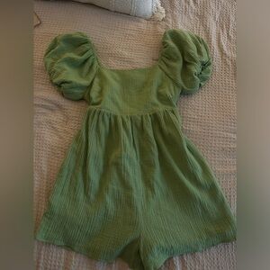 Green Puff Sleeve Romper